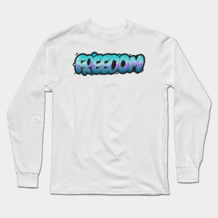 Blue "Freedom" graffiti Long Sleeve T-Shirt